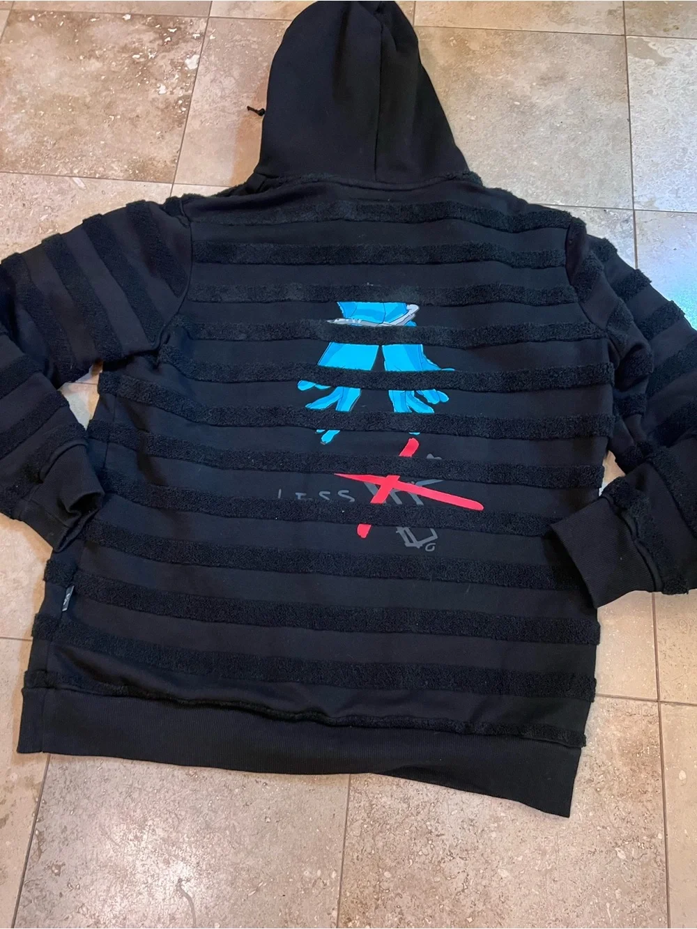 Black Hooded Men's Sweatshirt with Blue Graphic